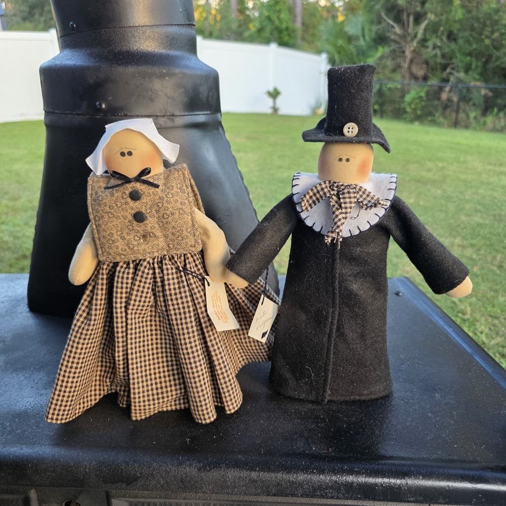 Hilke Stone Handmade Pilgrim Dolls Pete & Polly Primitive Thanksgiving Decor